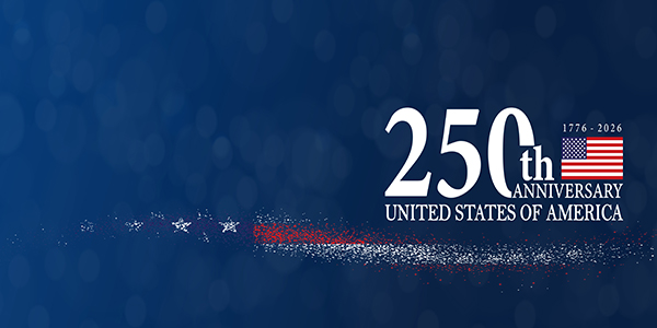 Image of 250th Anniversary of United States text with American Flag