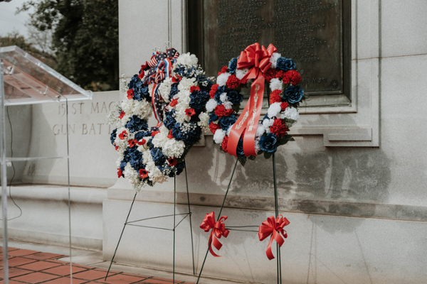 Wreathes at MGA and Macon-Bibb's 2024 Veterans Day Ceremony in downtown Macon.